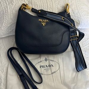 Prada Authentic Navy Shoulder Bag w/Gold Hardware - Like New Excellent Condition